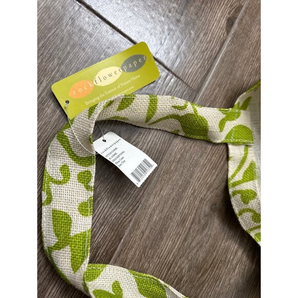 New Rock Flower Paper 100% Jute tote bag shopping purse green leafy print - Picture 2 of 7